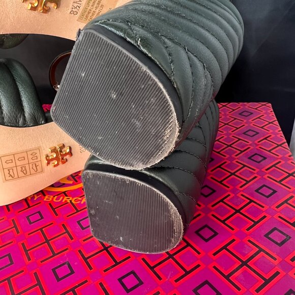 TORY BURCH Kira Quilted Block Heel Dark Seaweed Sandals size 8.5 - Picture 9 of 11